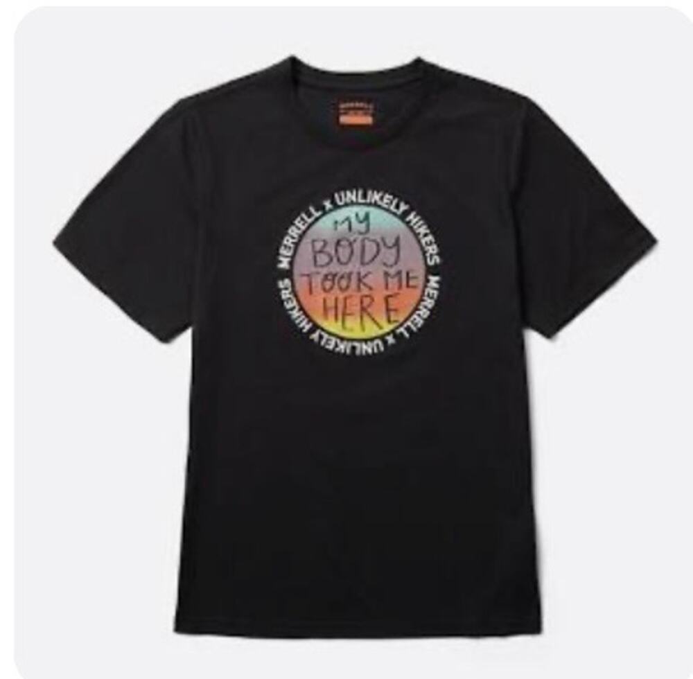 New NWT Merrell Unlikely Hikers Black Short Sleeve T-Shirt Women's Size Small